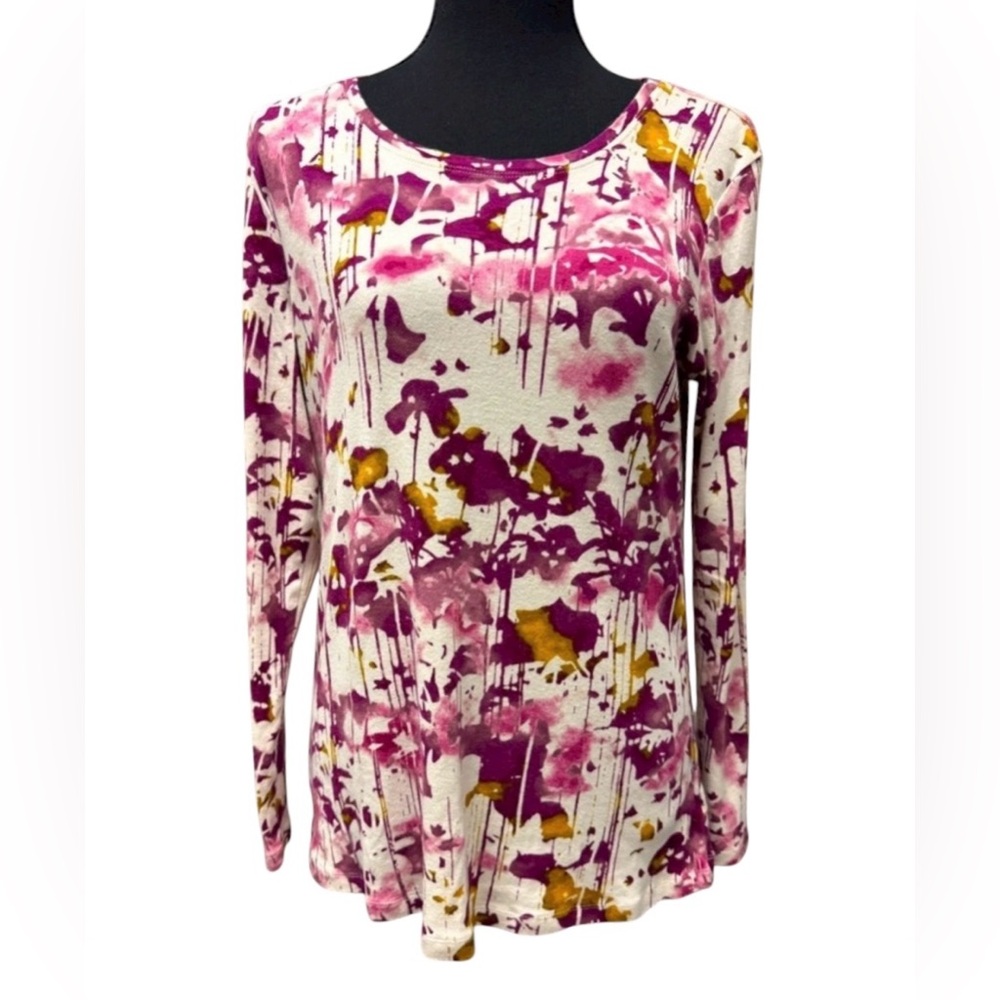 Daisy Fuentes Purple & Cream Long Sleeve Casual Comfort Top size Medium